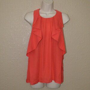 Sz 44 M ETRO Orange Silk Ruffle Detail Sleeveless Blouse Top